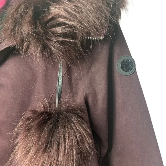 - Gianni Bini Burgundy Anorak Faux Fur Hood w/ Detachable Fur