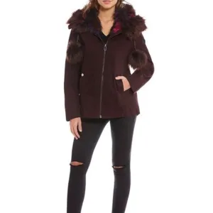- Gianni Bini Burgundy Anorak Faux Fur Hood w/ Detachable Fur