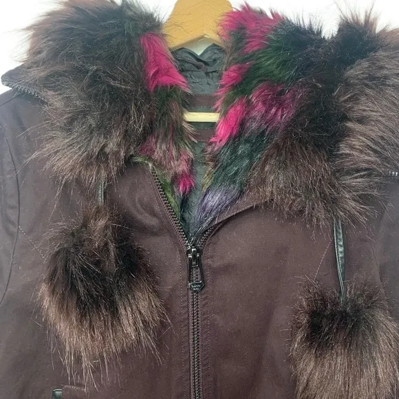 - Gianni Bini Burgundy Anorak Faux Fur Hood w/ Detachable Fur