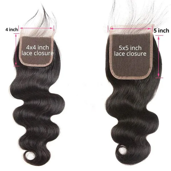 100% Virgin Human Hair 4x4 5x5 Swiss Lace Closure 6 Hair Texture Natural Black