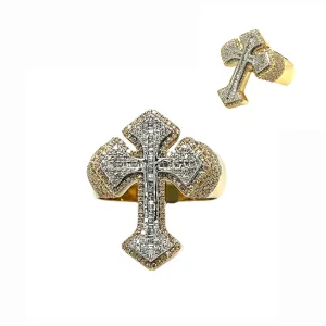10K Gold Cross Baguette & Round Side 1.3CT Natural Diamonds Ring - SR23875