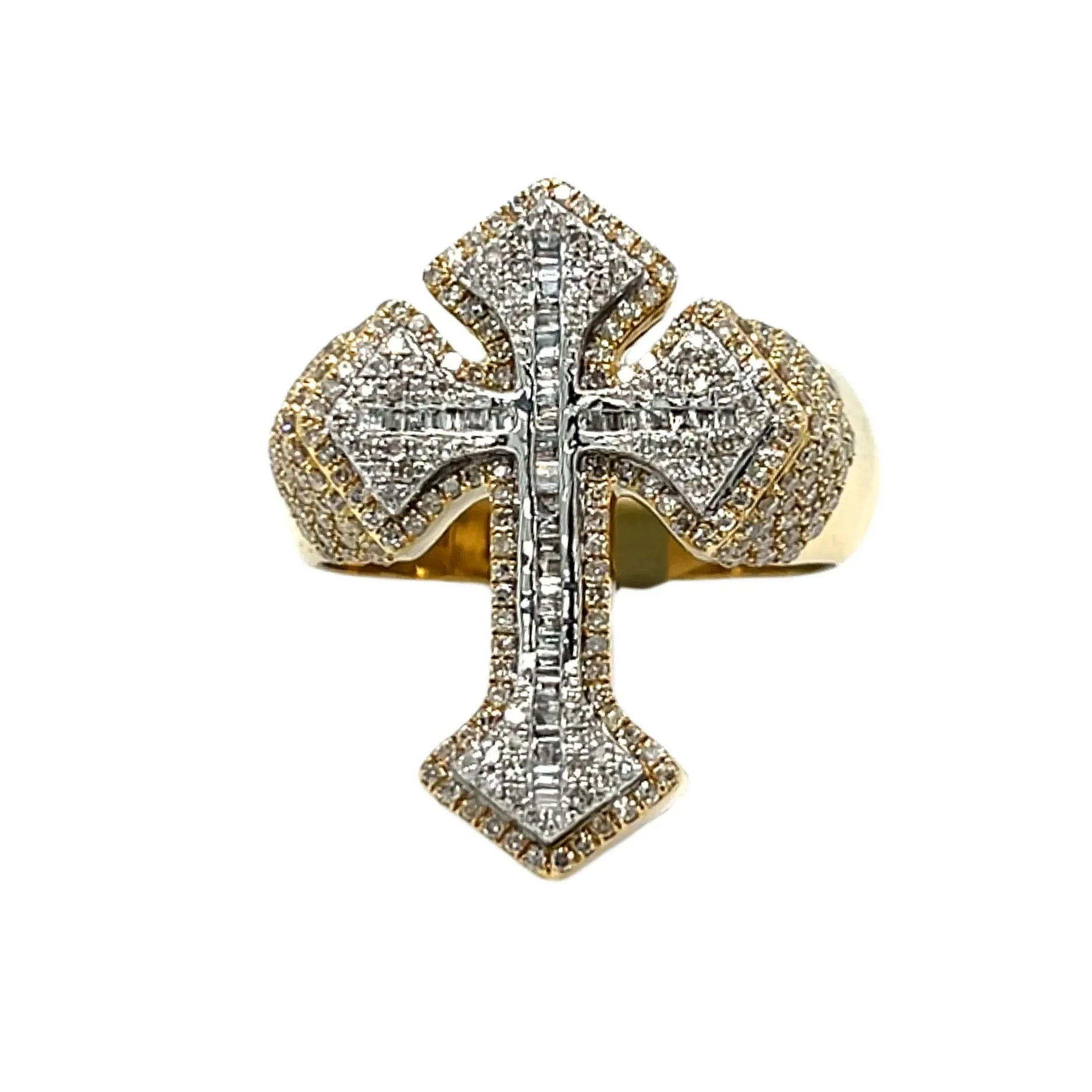 10K Gold Cross Baguette & Round Side 1.3CT Natural Diamonds Ring - SR23875
