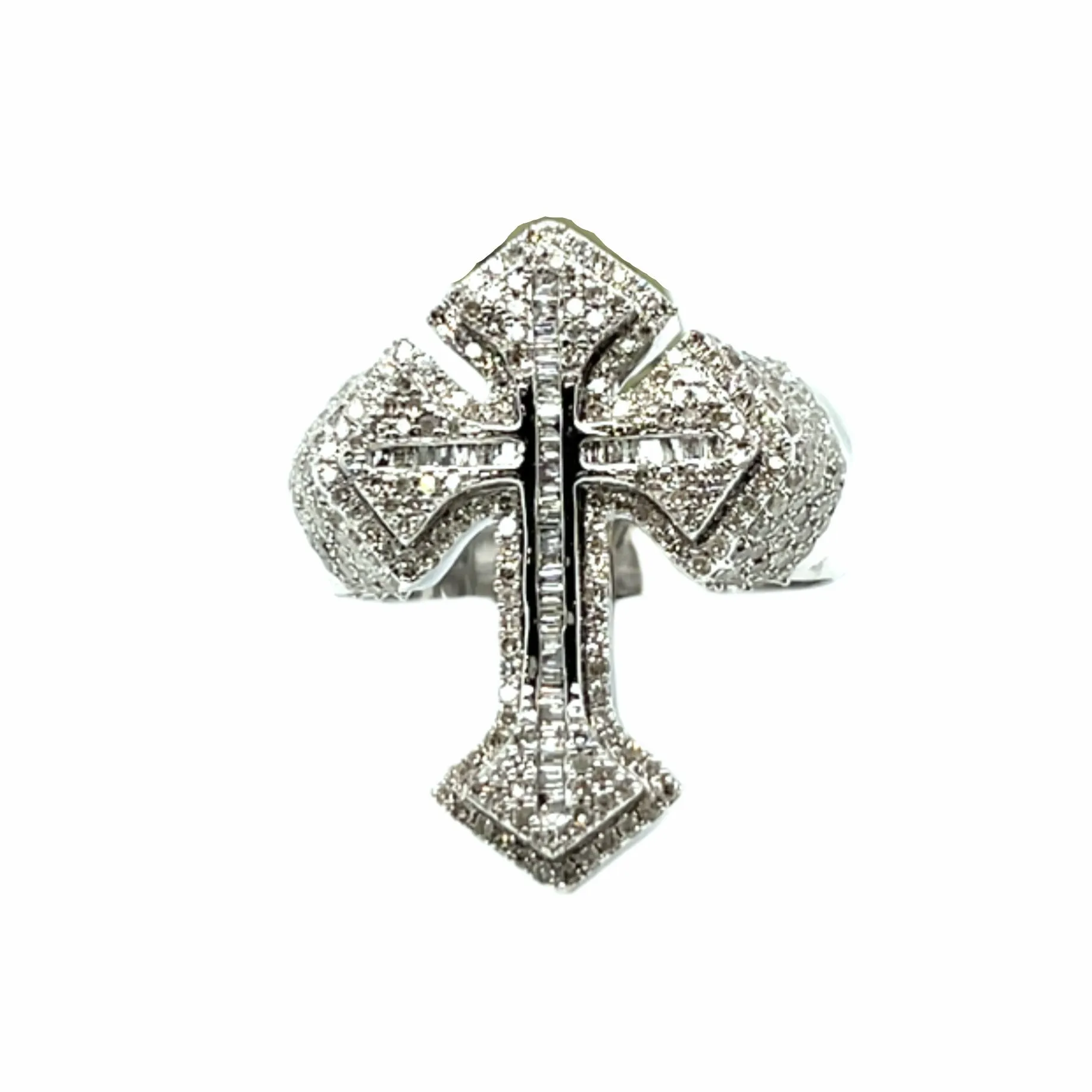 10K Gold Cross Baguette & Round Side 1.3CT Natural Diamonds Ring - SR23875