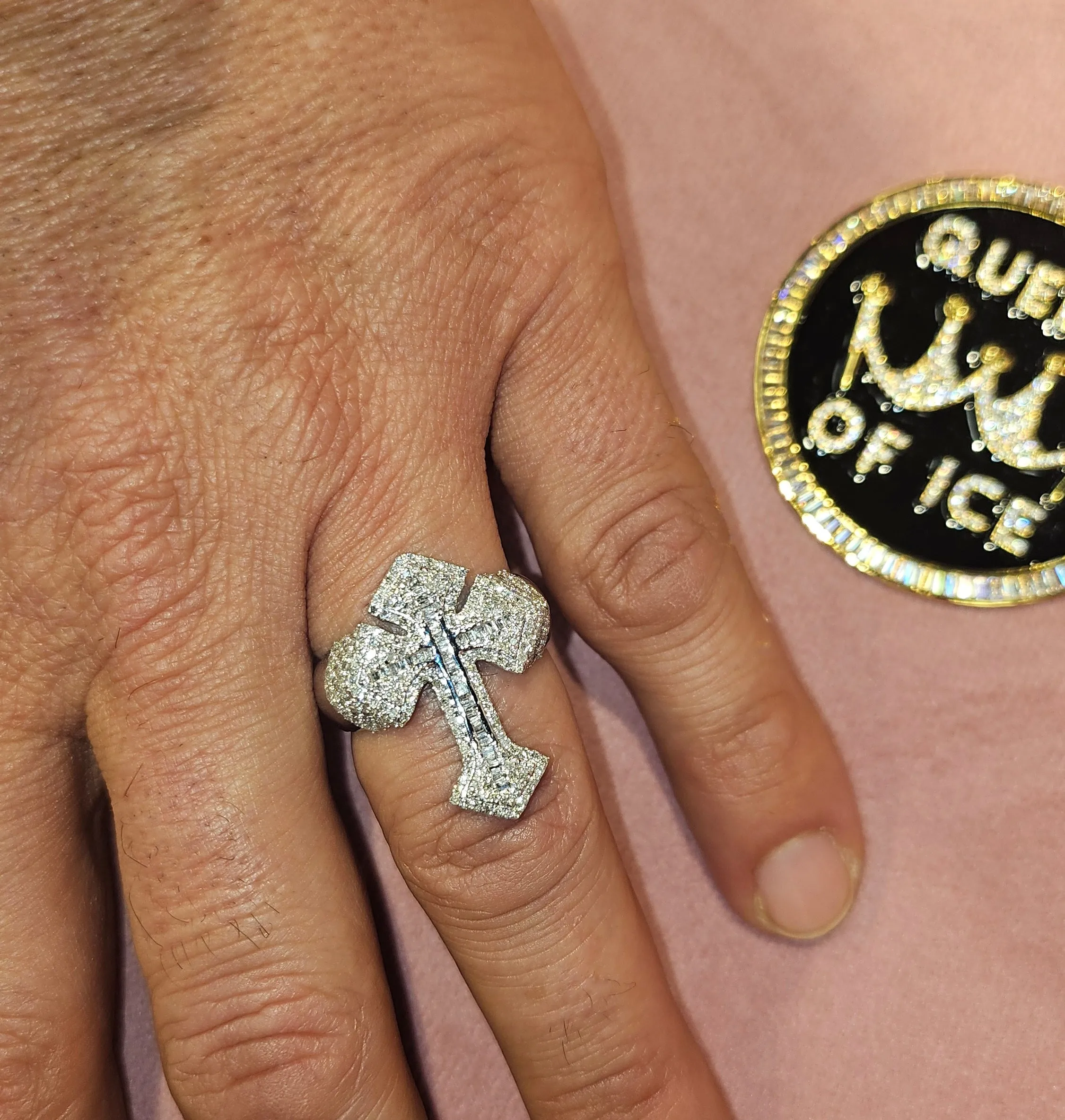 10K Gold Cross Baguette & Round Side 1.3CT Natural Diamonds Ring - SR23875