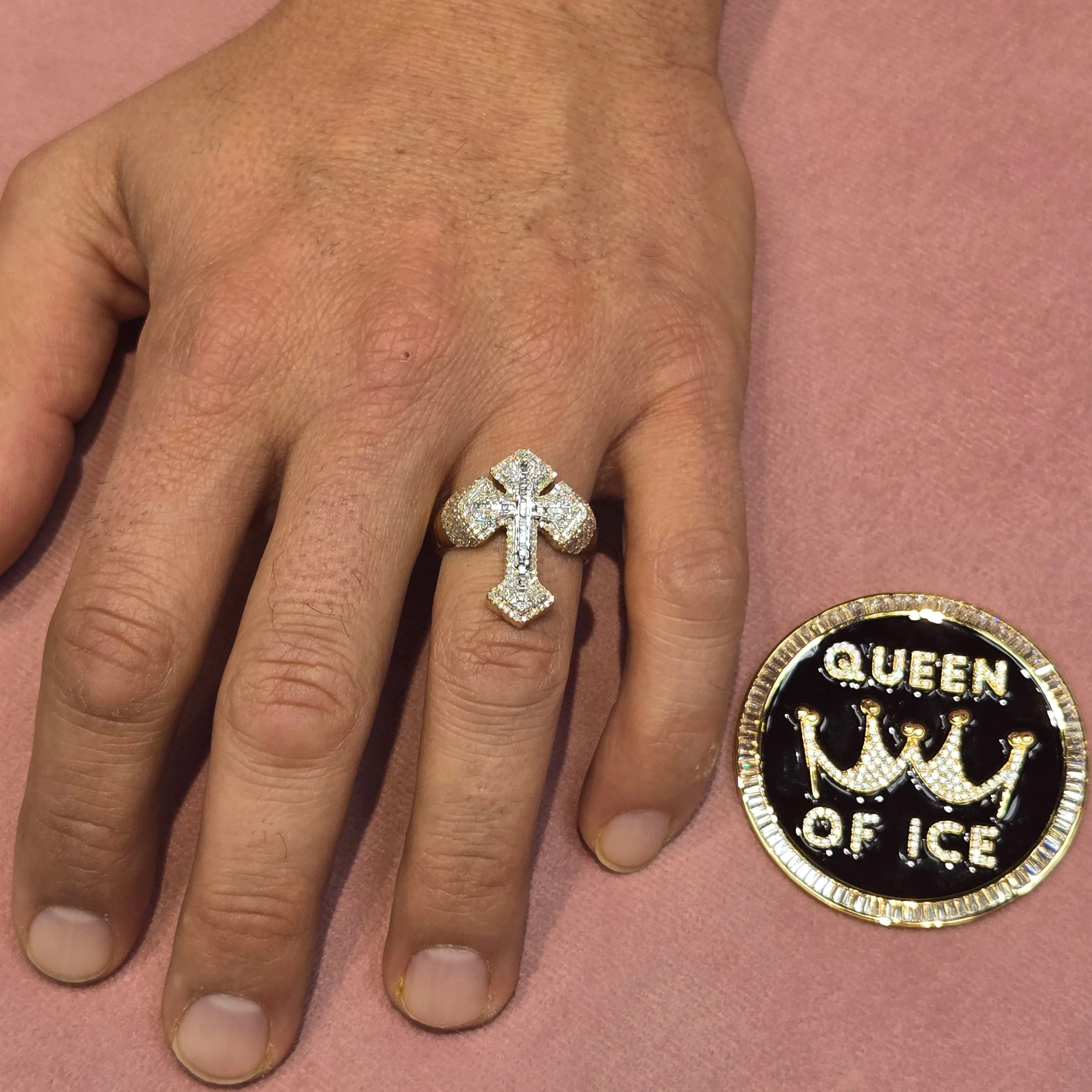 10K Gold Cross Baguette & Round Side 1.3CT Natural Diamonds Ring - SR23875