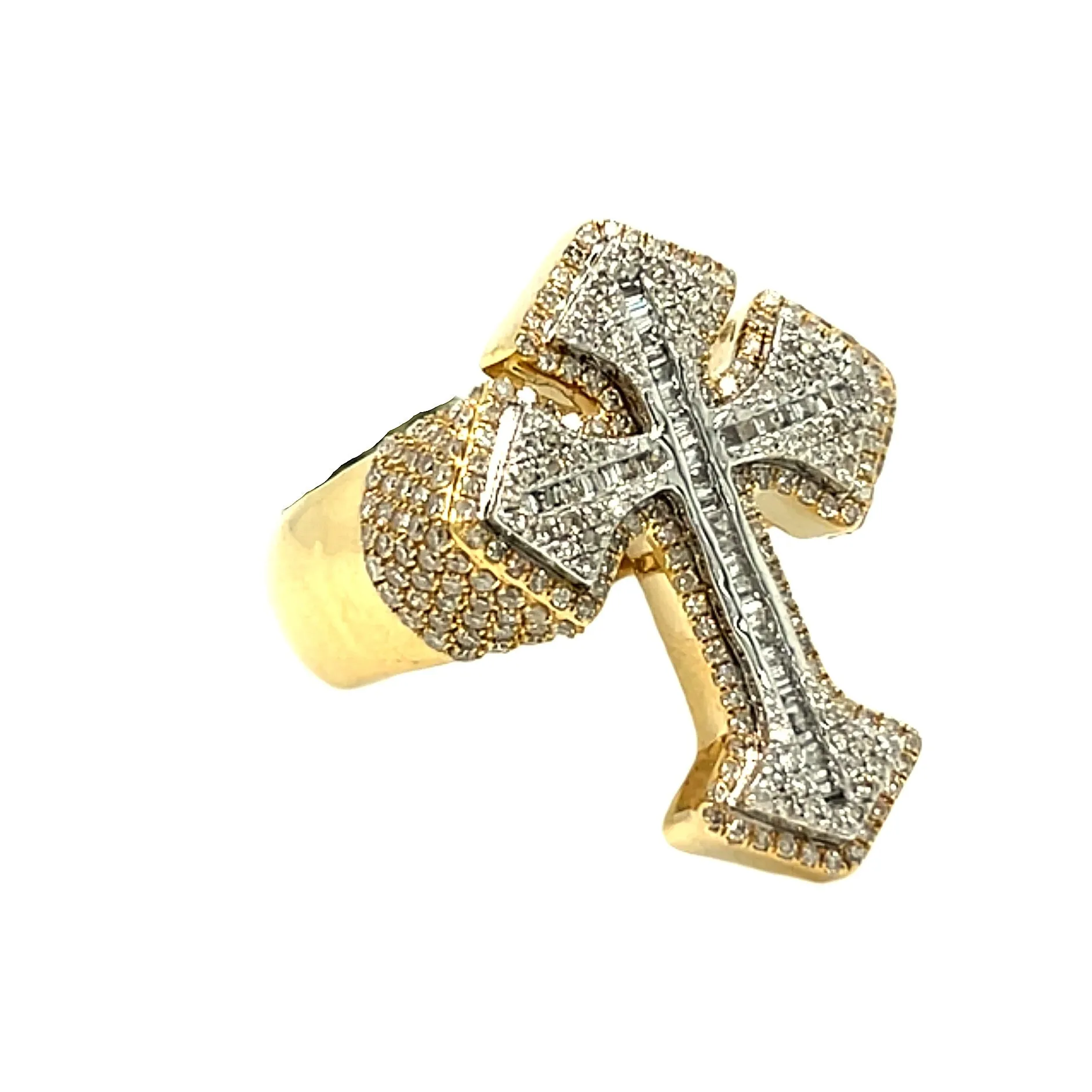 10K Gold Cross Baguette & Round Side 1.3CT Natural Diamonds Ring - SR23875