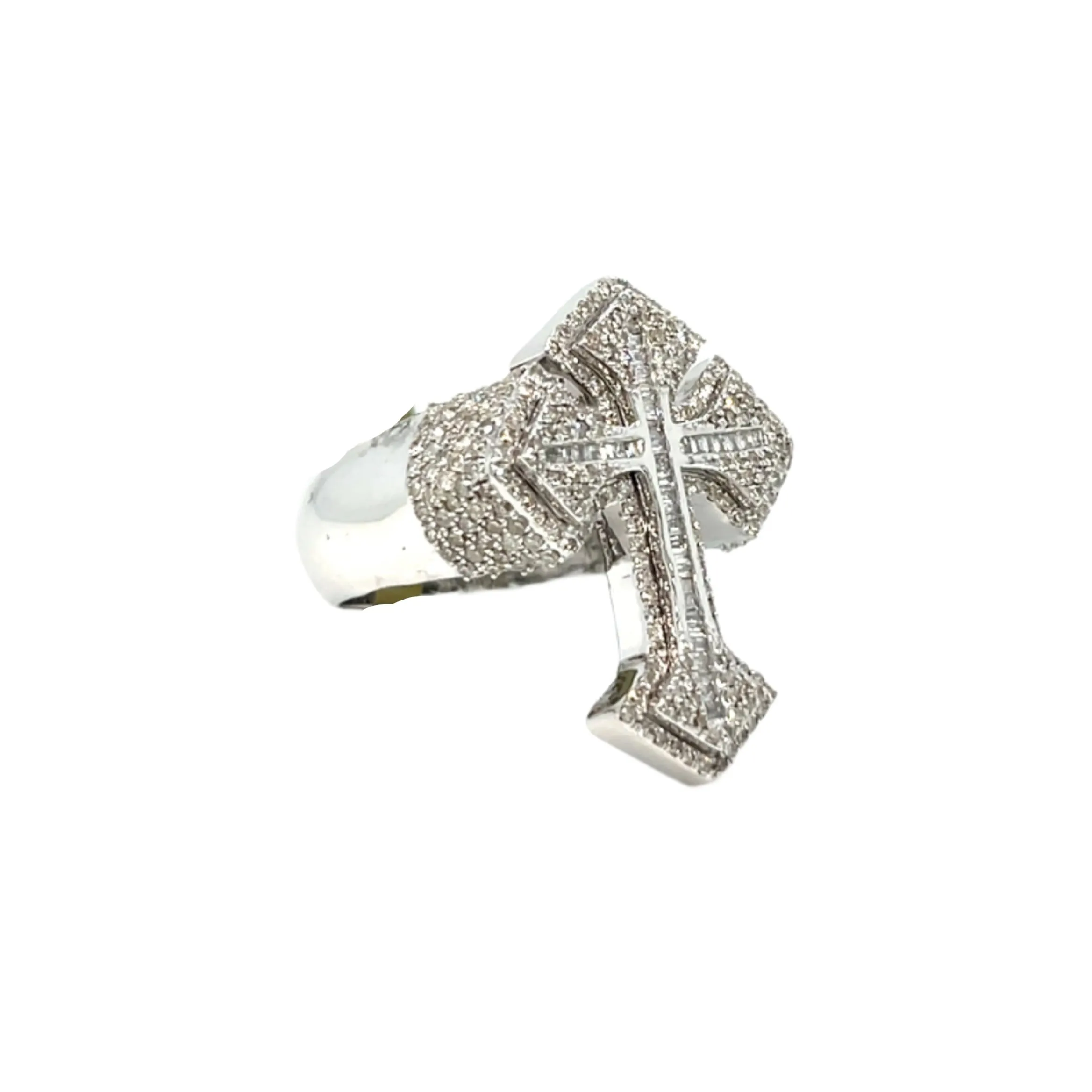 10K Gold Cross Baguette & Round Side 1.3CT Natural Diamonds Ring - SR23875