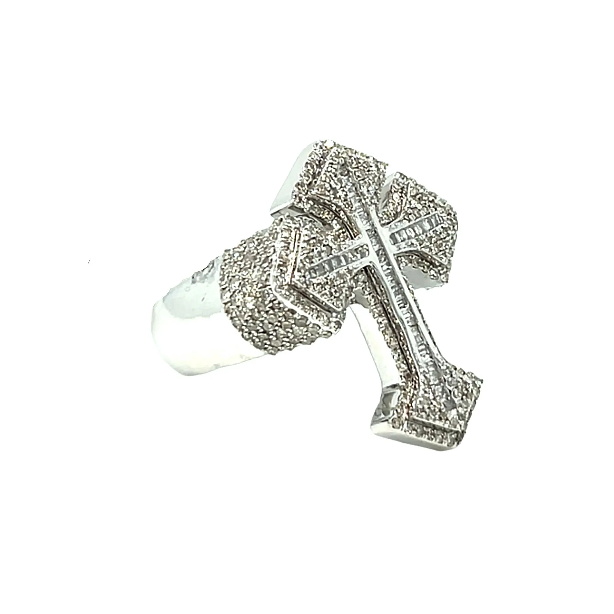10K Gold Cross Baguette & Round Side 1.3CT Natural Diamonds Ring - SR23875