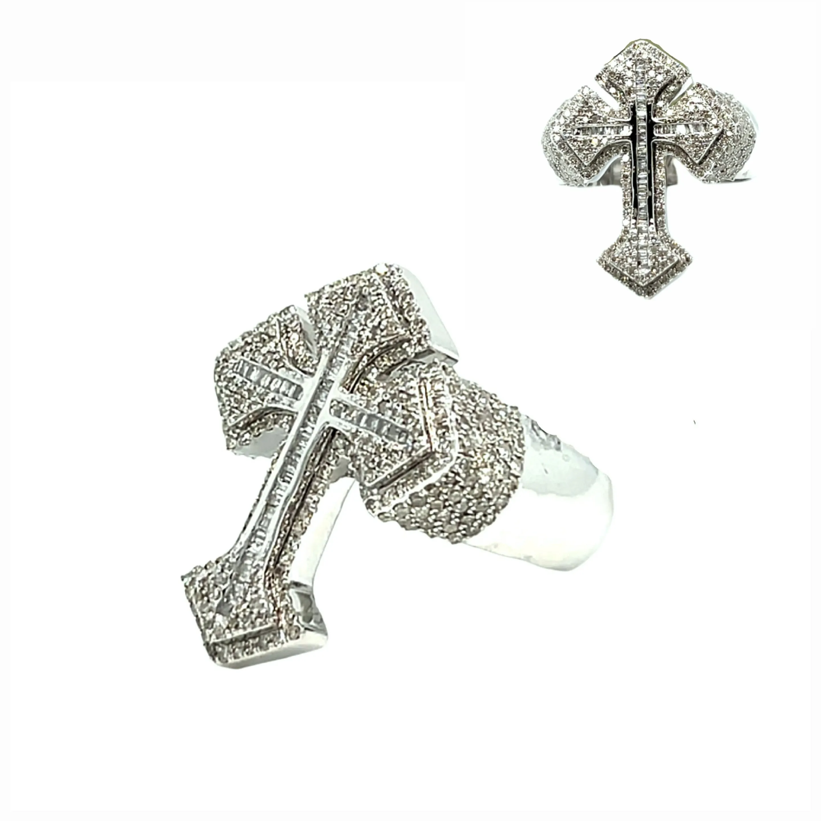 10K Gold Cross Baguette & Round Side 1.3CT Natural Diamonds Ring - SR23875