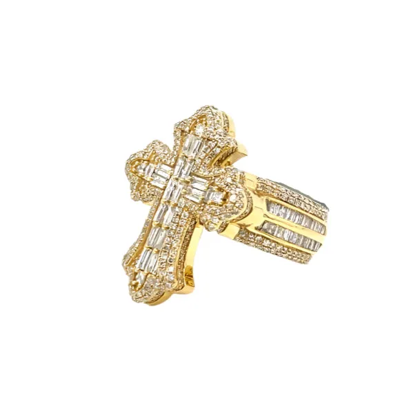 10K Gold Cross Round & Baguette Side 2.88CT Natural Diamonds Ring - CSR39032