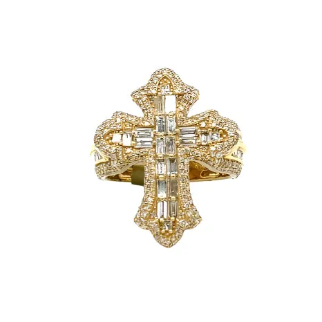 10K Gold Cross Round & Baguette Side 2.88CT Natural Diamonds Ring - CSR39032