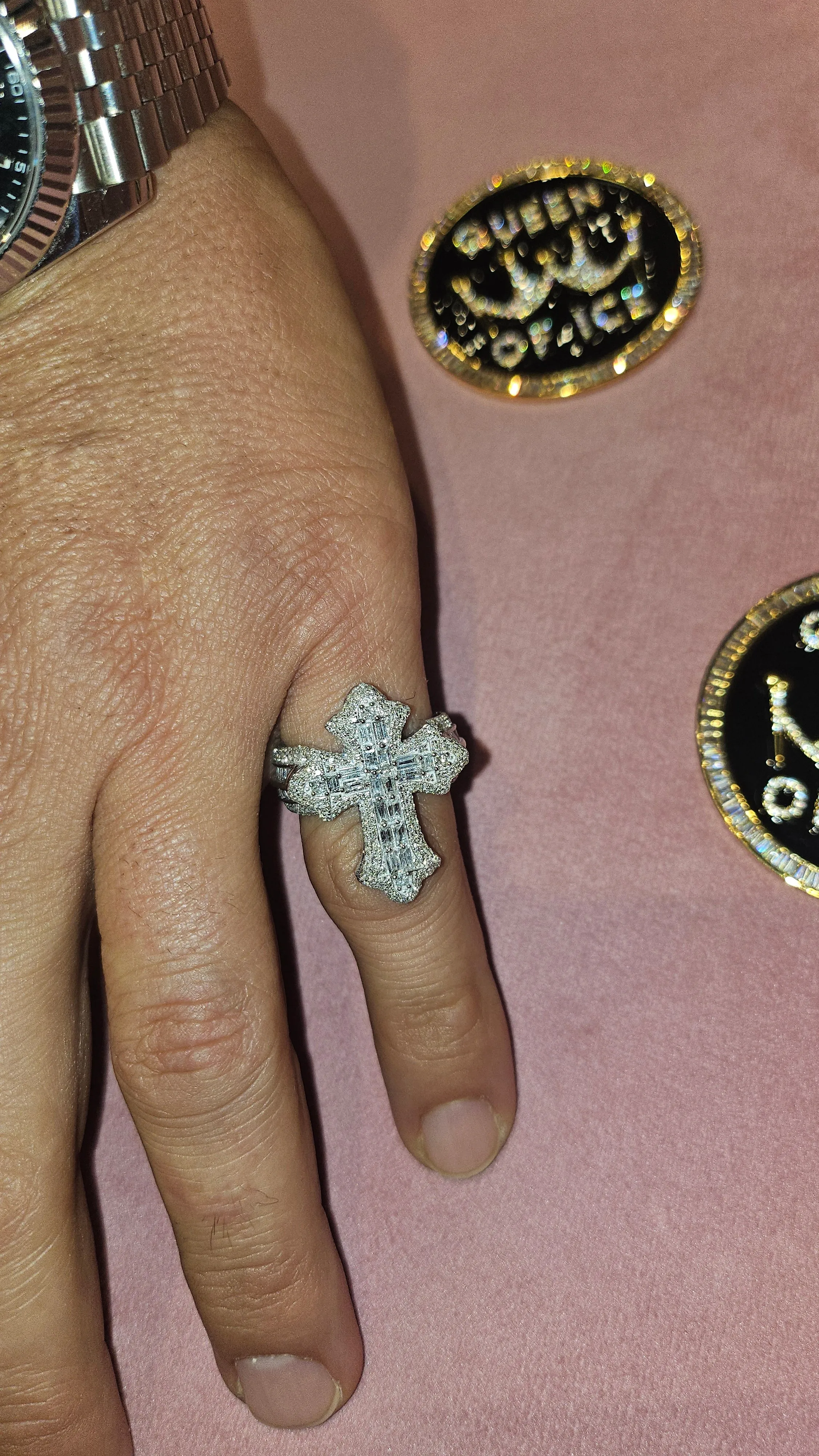 10K Gold Cross Round & Baguette Side 2.88CT Natural Diamonds Ring - CSR39032