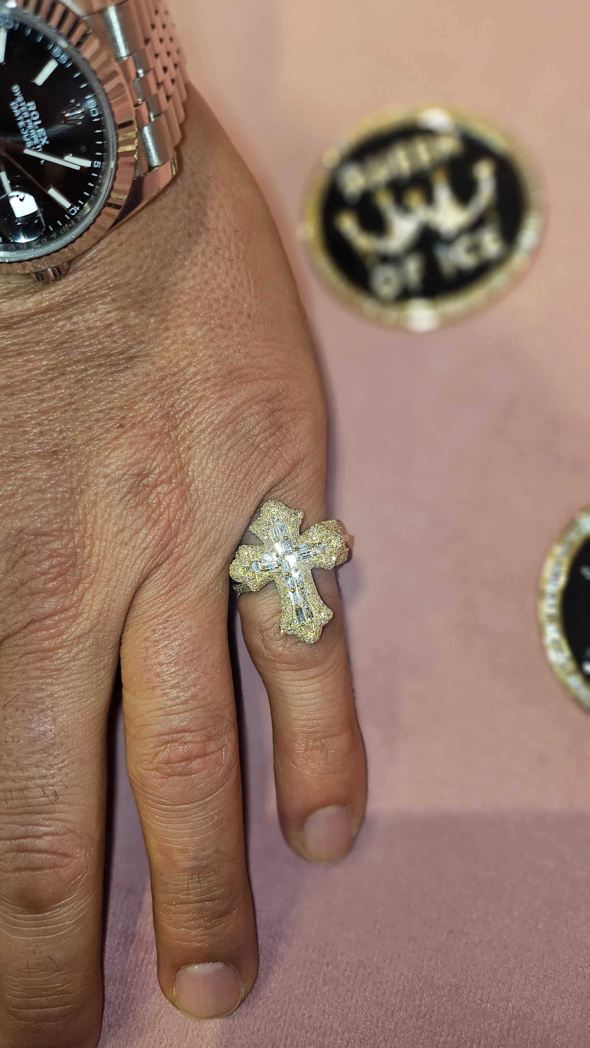 10K Gold Cross Round & Baguette Side 2.88CT Natural Diamonds Ring - CSR39032