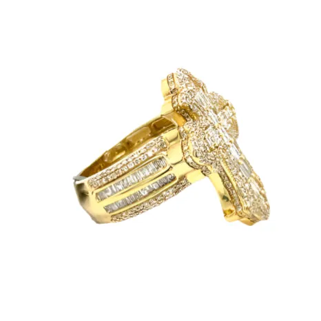 10K Gold Cross Round & Baguette Side 2.88CT Natural Diamonds Ring - CSR39032
