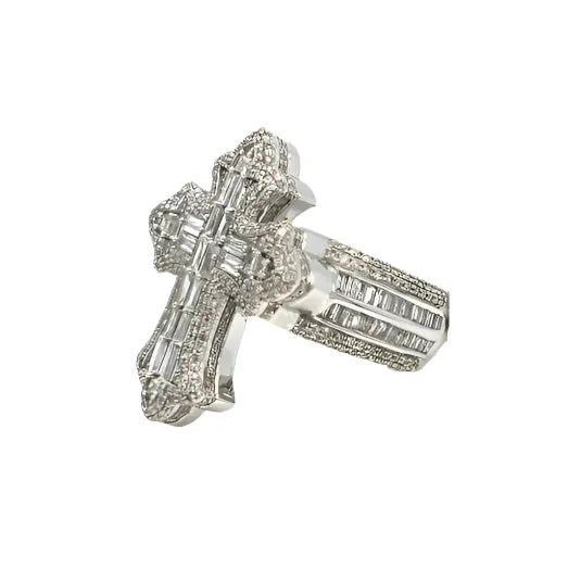 10K Gold Cross Round & Baguette Side 2.88CT Natural Diamonds Ring - CSR39032