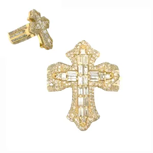 10K Gold Cross Round & Baguette Side 2.88CT Natural Diamonds Ring - CSR39032