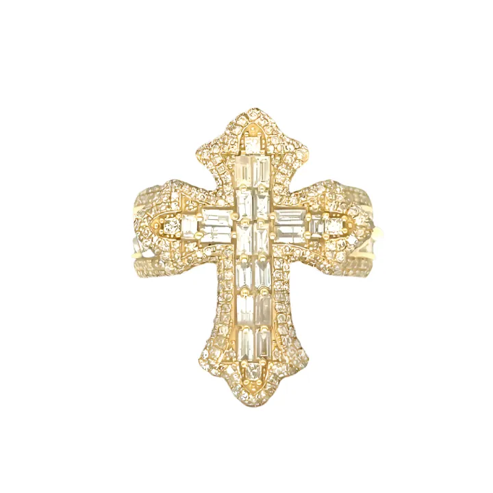 10K Gold Cross Round & Baguette Side 2.88CT Natural Diamonds Ring - CSR39032