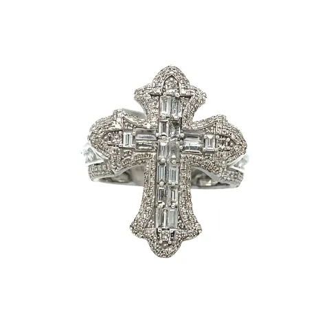 10K Gold Cross Round & Baguette Side 2.88CT Natural Diamonds Ring - CSR39032