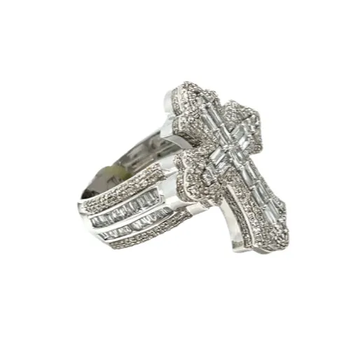 10K Gold Cross Round & Baguette Side 2.88CT Natural Diamonds Ring - CSR39032