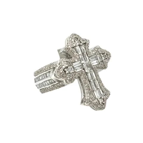 10K Gold Cross Round & Baguette Side 2.88CT Natural Diamonds Ring - CSR39032