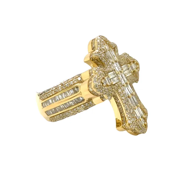 10K Gold Cross Round & Baguette Side 2.88CT Natural Diamonds Ring - CSR39032