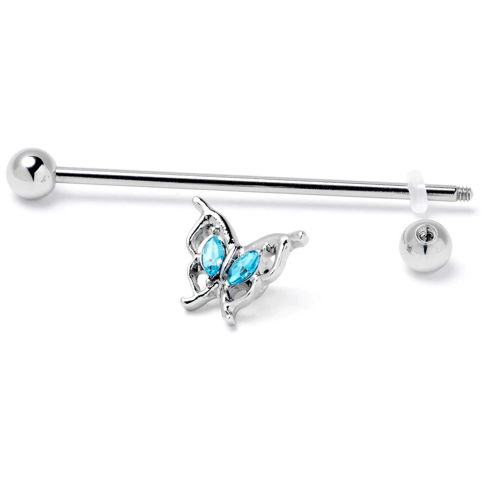 14 Gauge Blue Gem Fancy Fab Butterfly Industrial Barbell 38mm