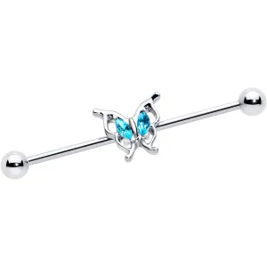 14 Gauge Blue Gem Fancy Fab Butterfly Industrial Barbell 38mm