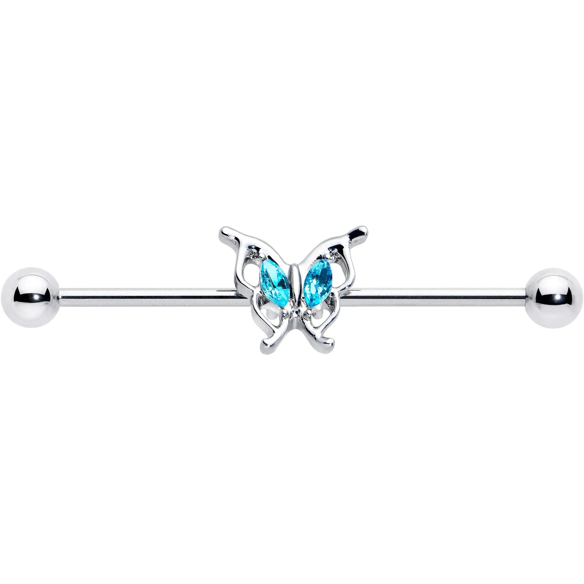14 Gauge Blue Gem Fancy Fab Butterfly Industrial Barbell 38mm