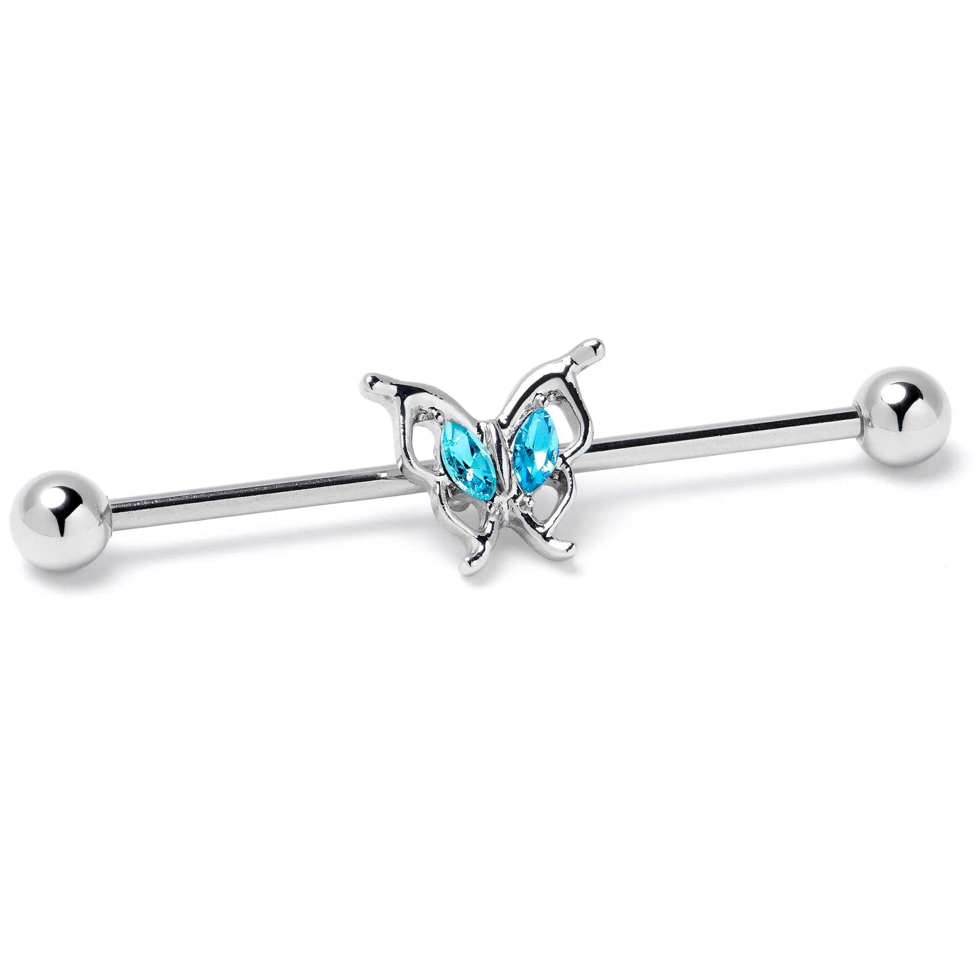 14 Gauge Blue Gem Fancy Fab Butterfly Industrial Barbell 38mm