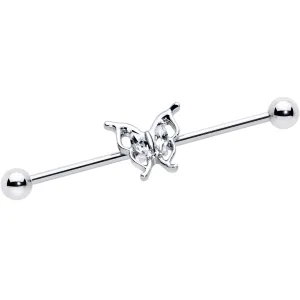 14 Gauge Clear Gem Fancy Fab Butterfly Industrial Barbell 38mm