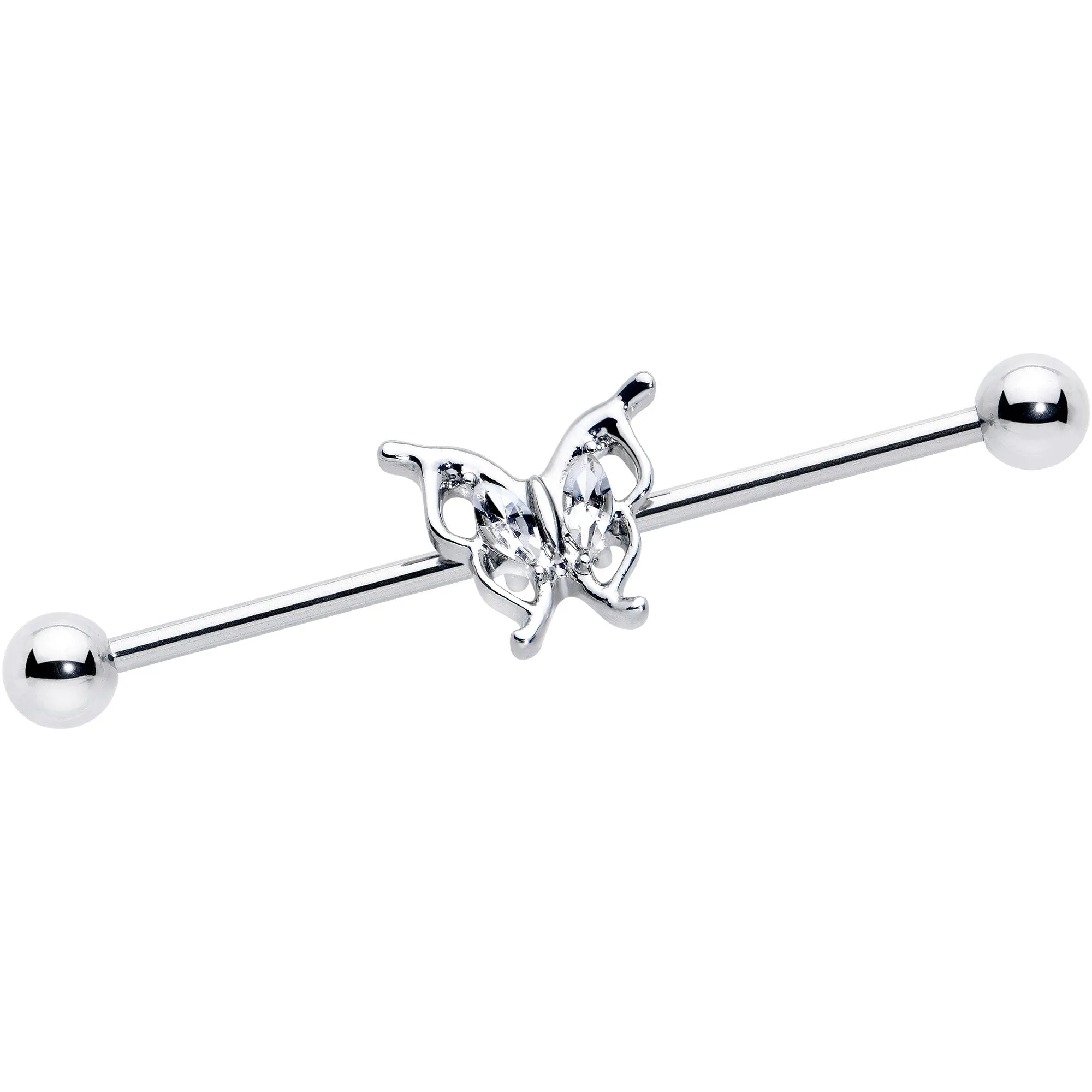 14 Gauge Clear Gem Fancy Fab Butterfly Industrial Barbell 38mm
