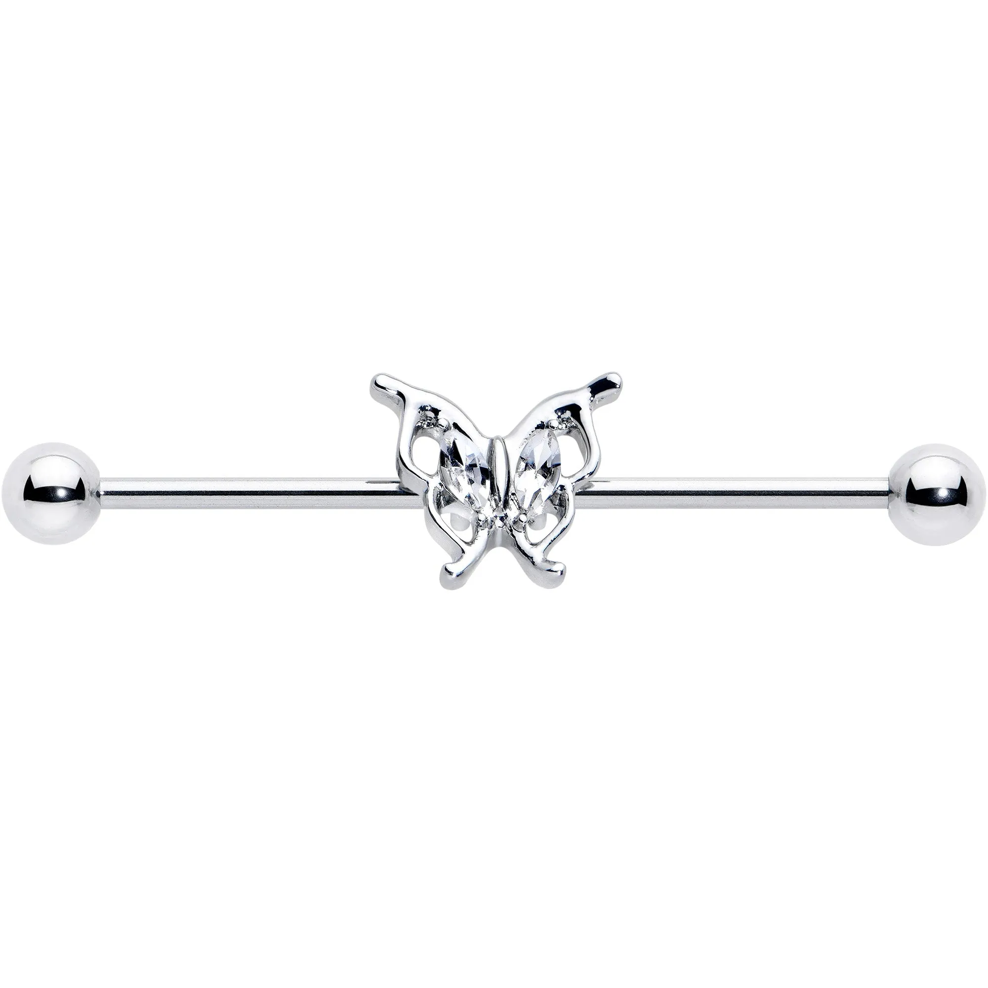 14 Gauge Clear Gem Fancy Fab Butterfly Industrial Barbell 38mm