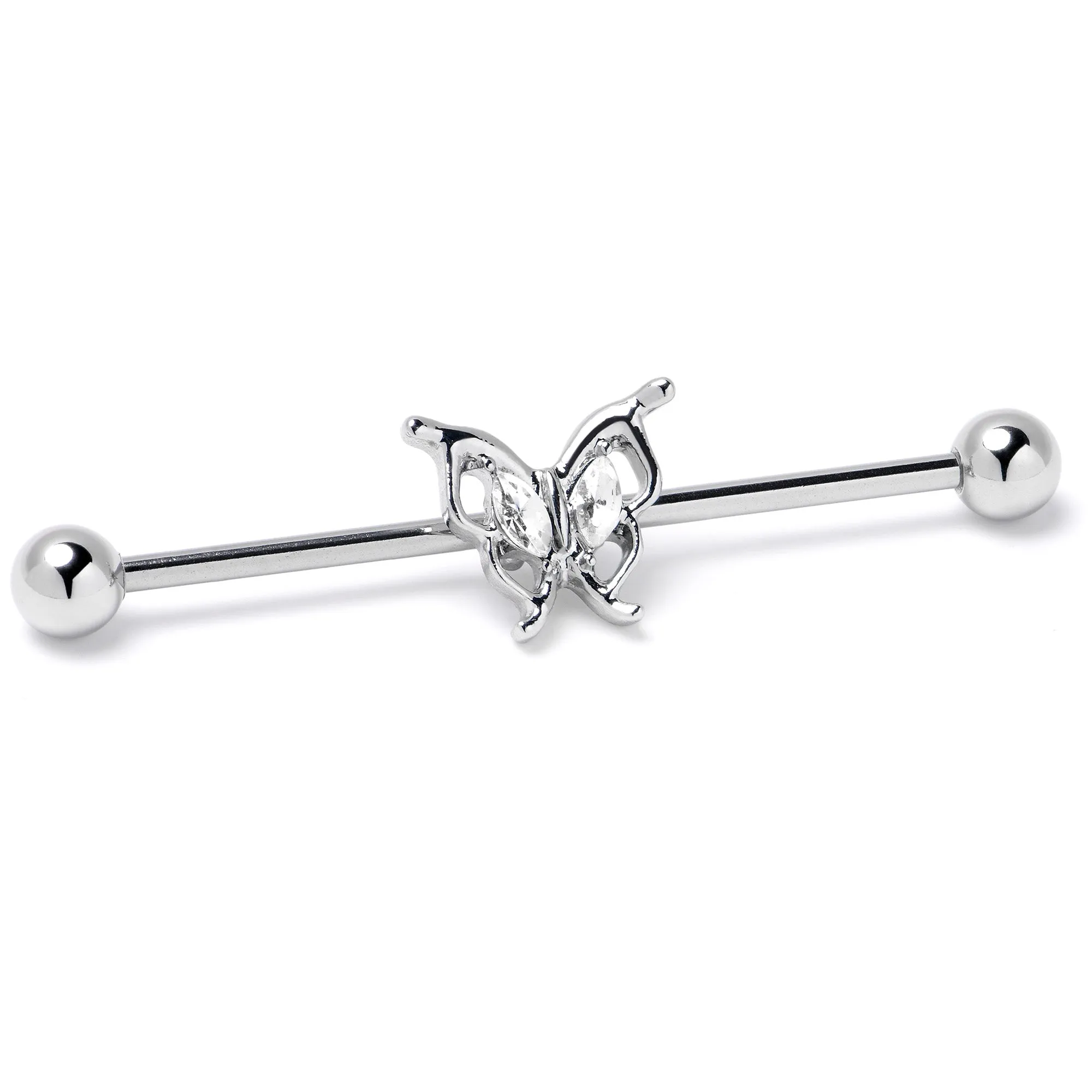 14 Gauge Clear Gem Fancy Fab Butterfly Industrial Barbell 38mm