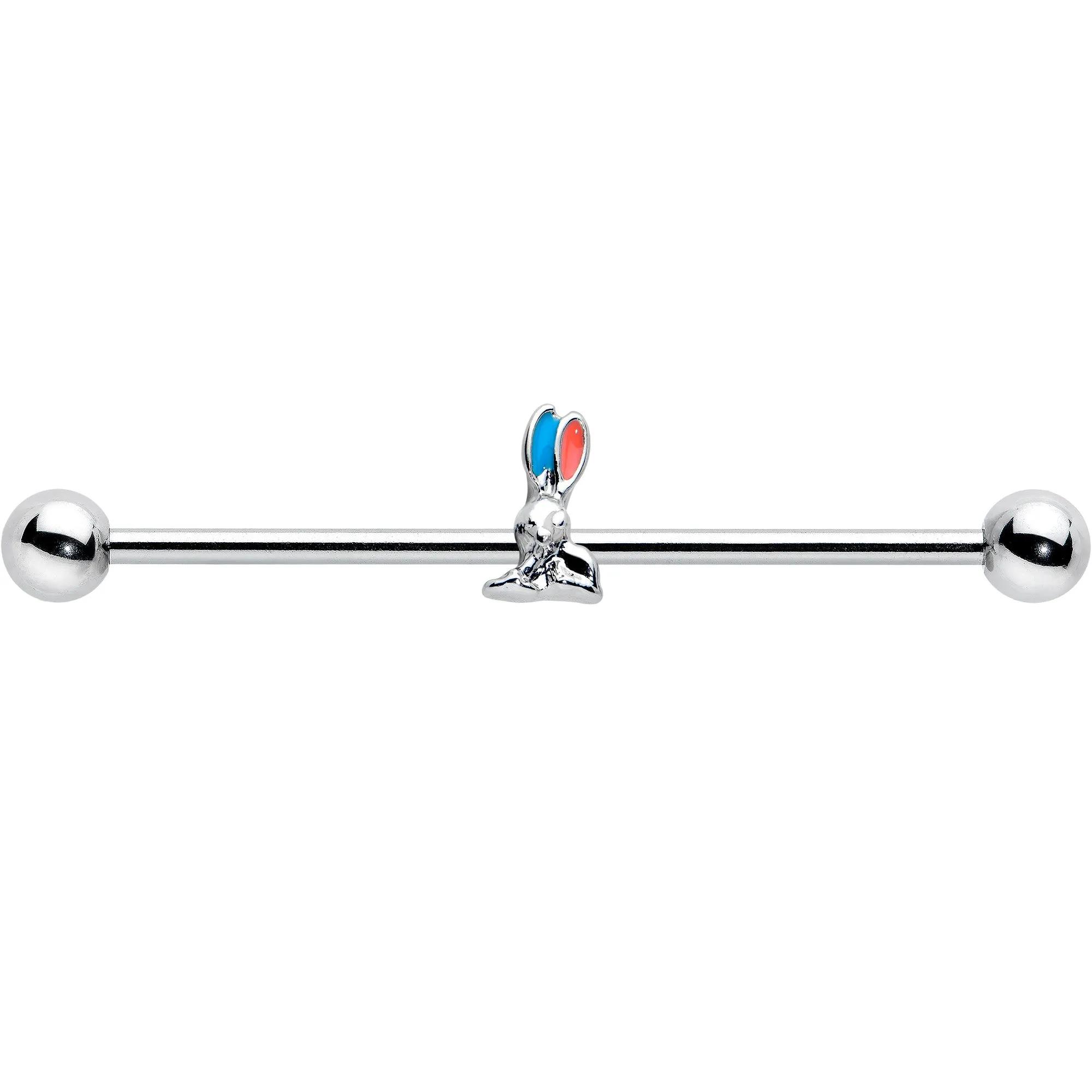 14 Gauge Easter Bunny Red Blue Ears Industrial Barbell 38mm