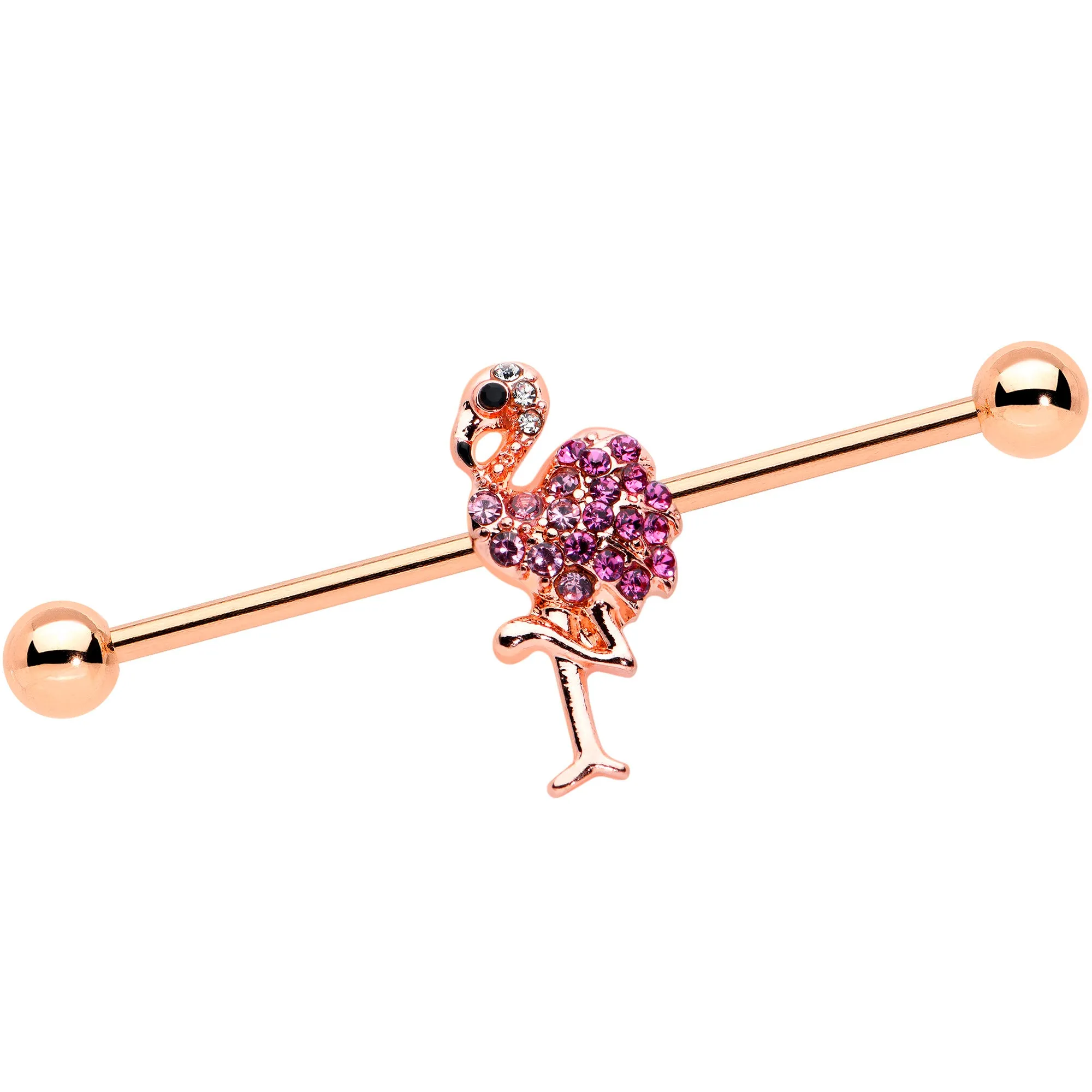 14 Gauge Pink Gem Rosy Tone Fashion Flamingo Industrial Barbell 38mm