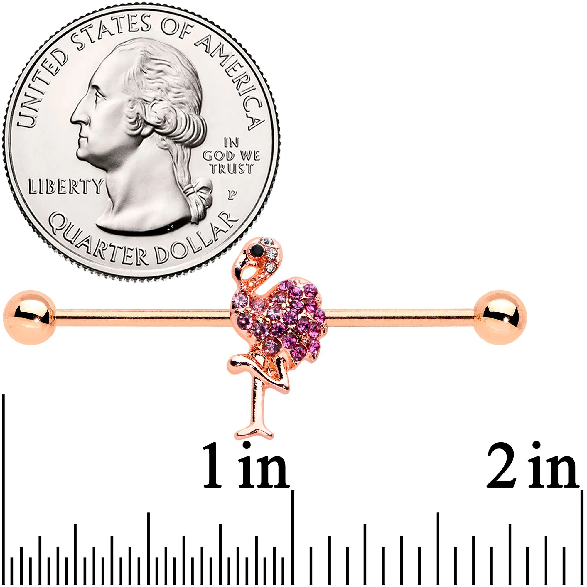14 Gauge Pink Gem Rosy Tone Fashion Flamingo Industrial Barbell 38mm