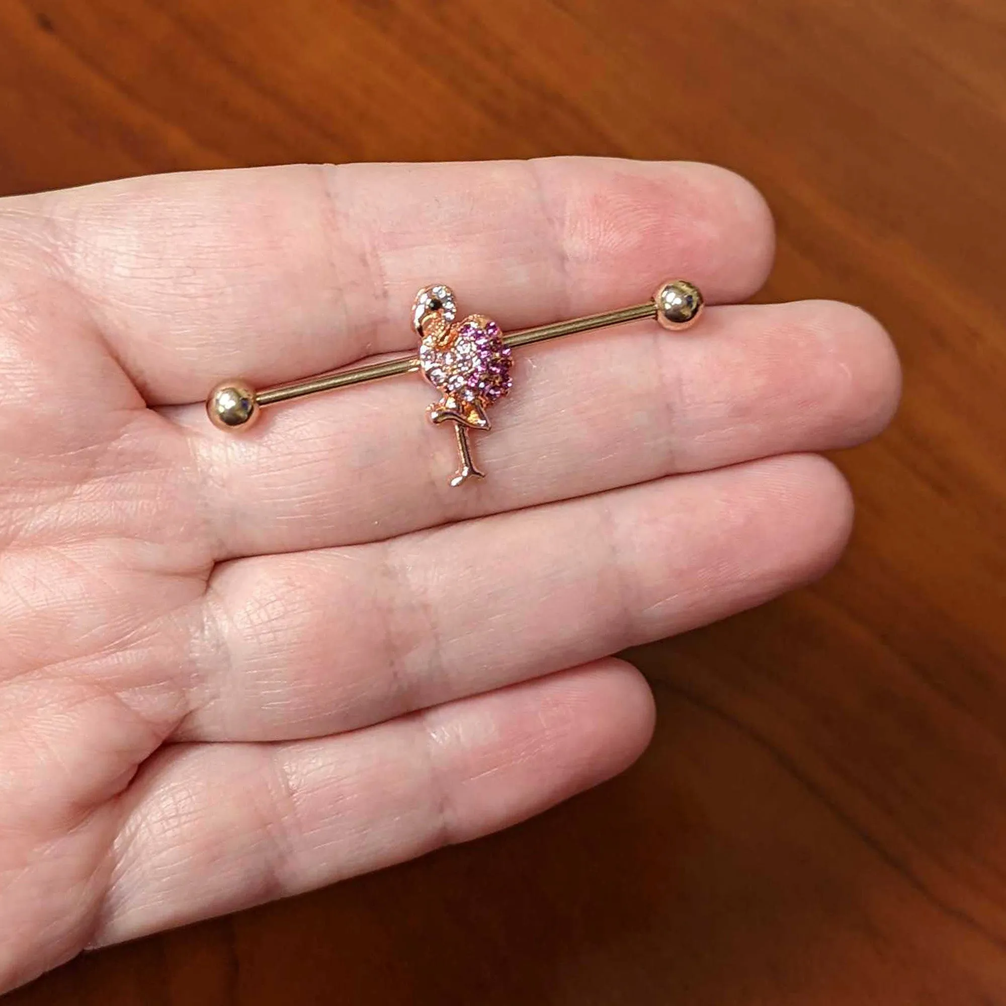 14 Gauge Pink Gem Rosy Tone Fashion Flamingo Industrial Barbell 38mm