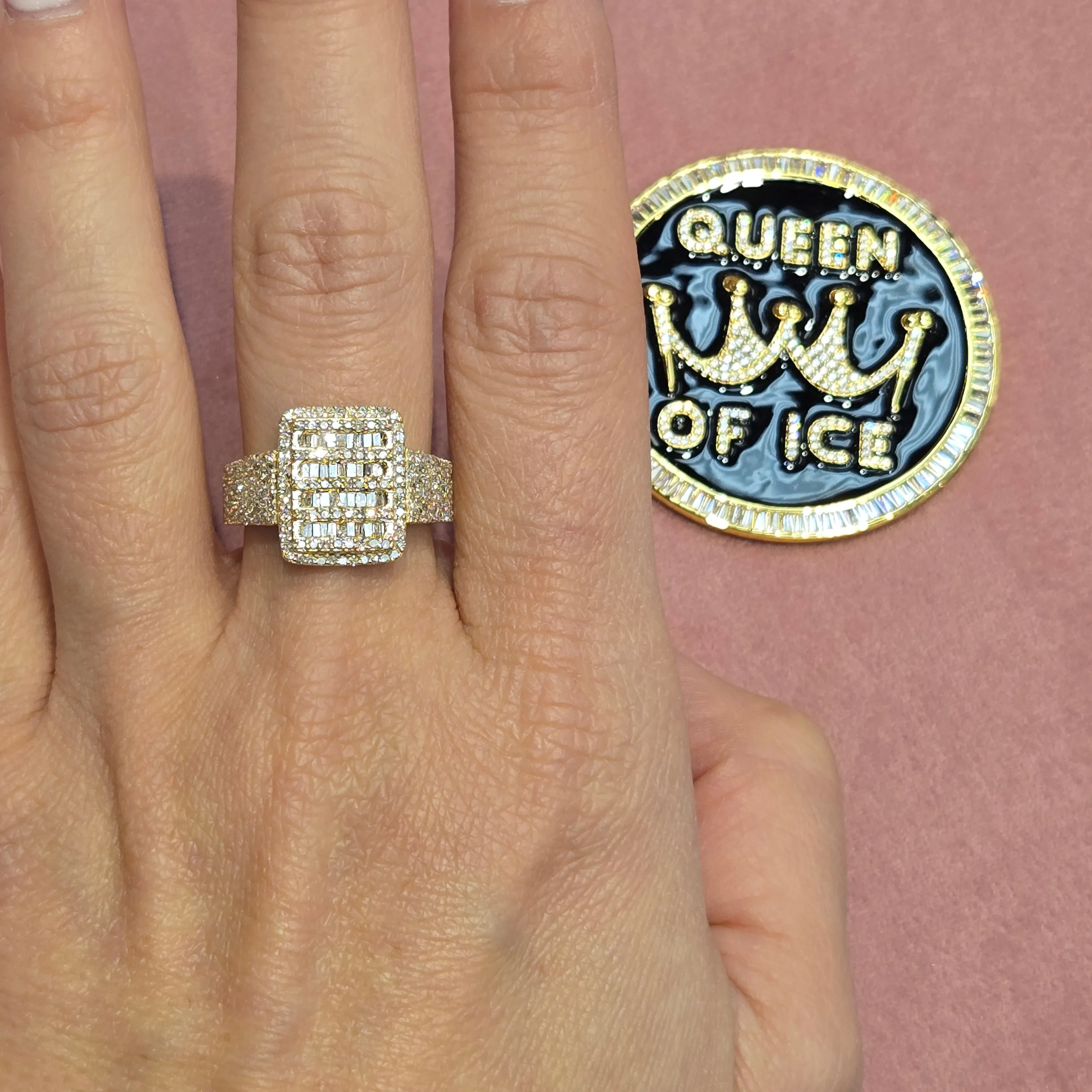 14K Gold Baguette Round 1.4CT Natural Diamonds Square Ring - SR12297A