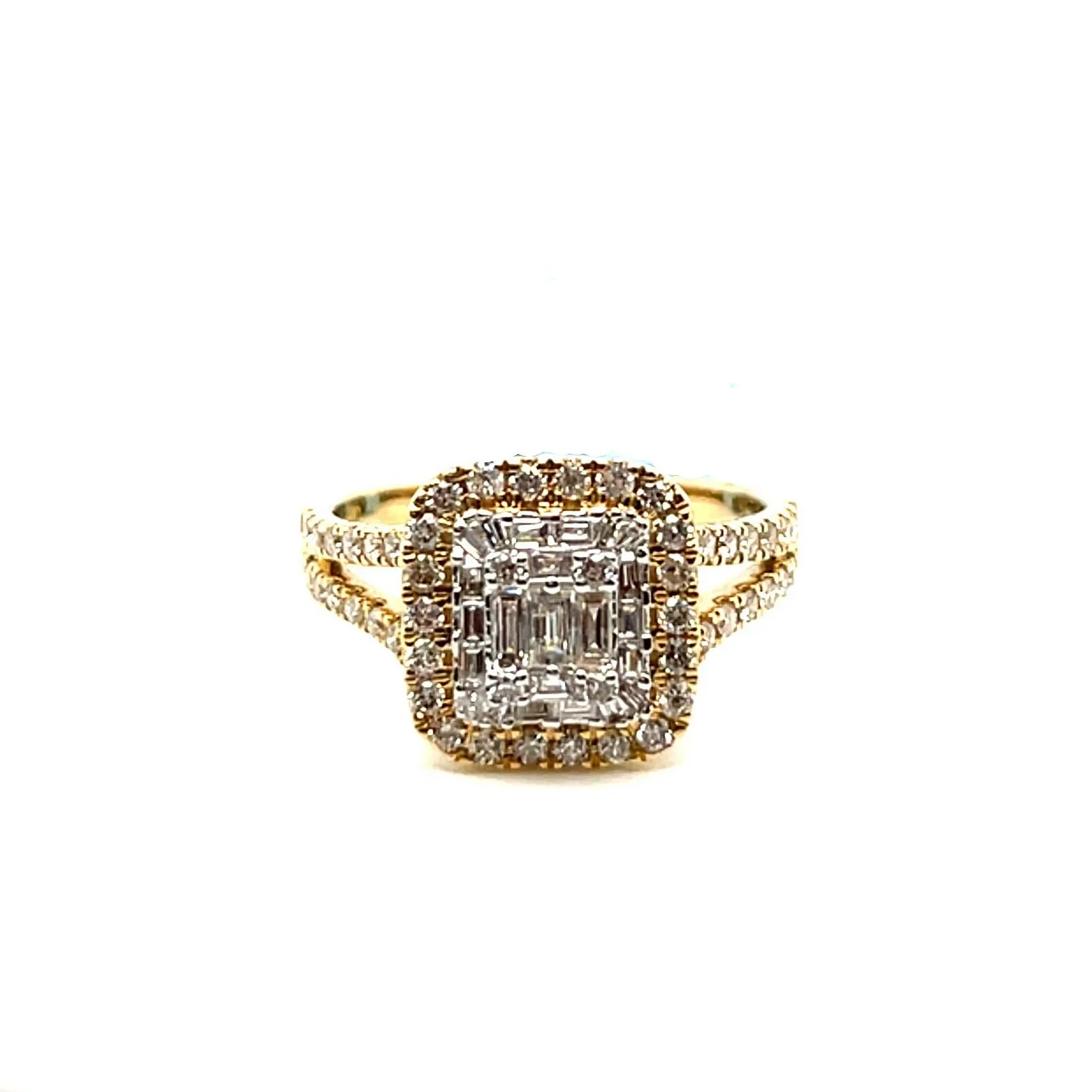 14K Gold Square Baguette & Round 0.93CT Natural Diamonds Ring - RP-20279