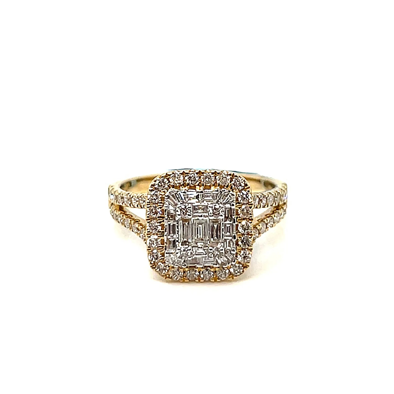 14K Gold Square Baguette & Round 0.93CT Natural Diamonds Ring - RP-20279