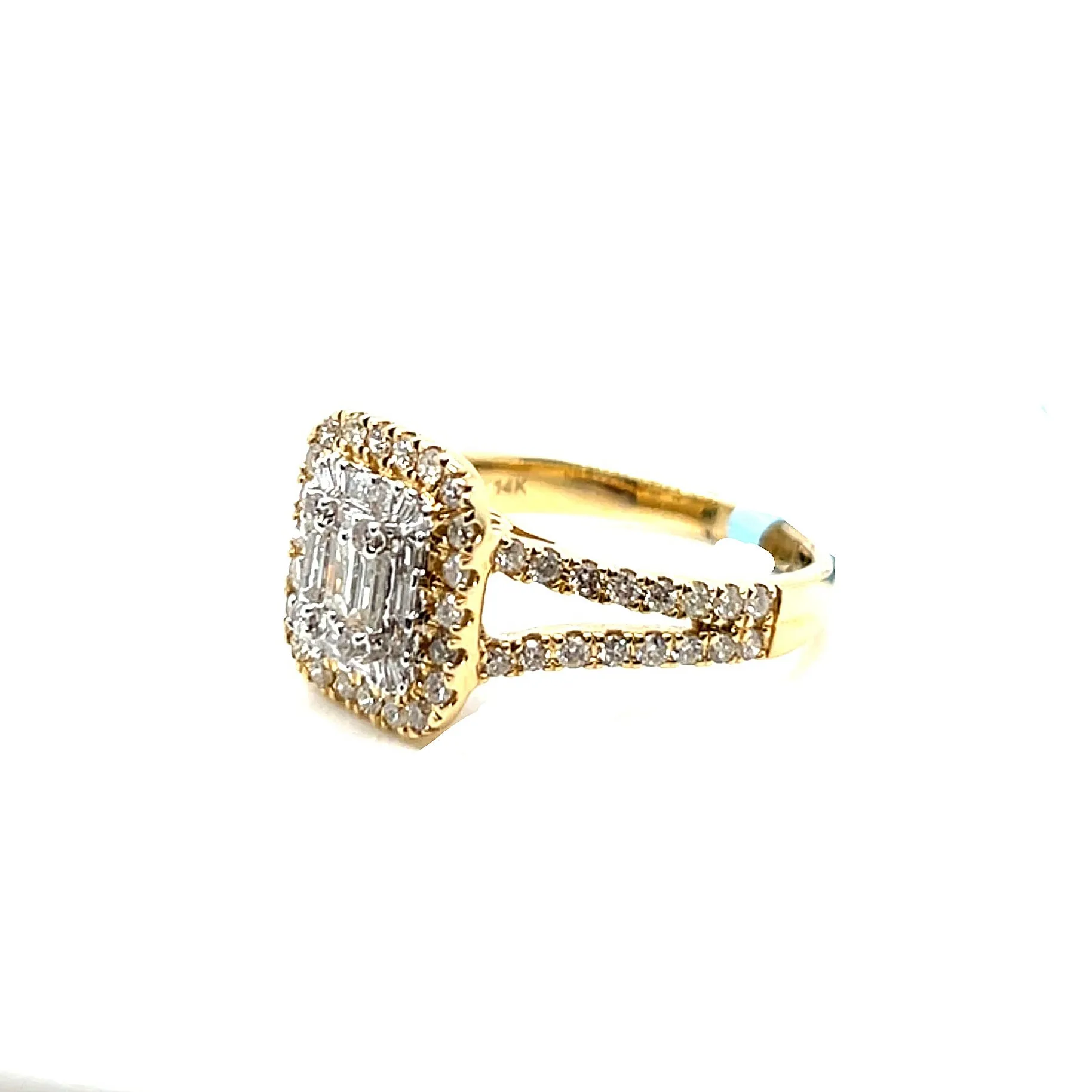 14K Gold Square Baguette & Round 0.93CT Natural Diamonds Ring - RP-20279