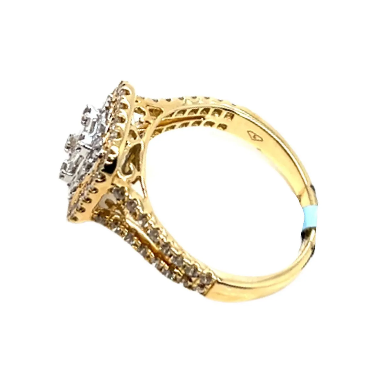 14K Gold Square Baguette & Round 0.93CT Natural Diamonds Ring - RP-20279