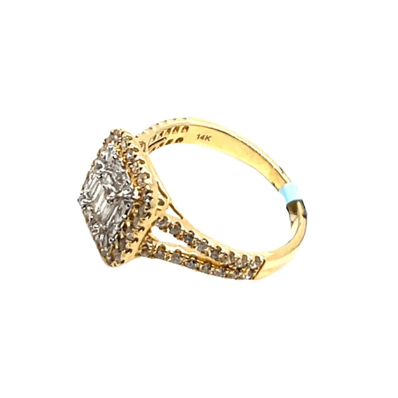 14K Gold Square Baguette & Round 0.93CT Natural Diamonds Ring - RP-20279