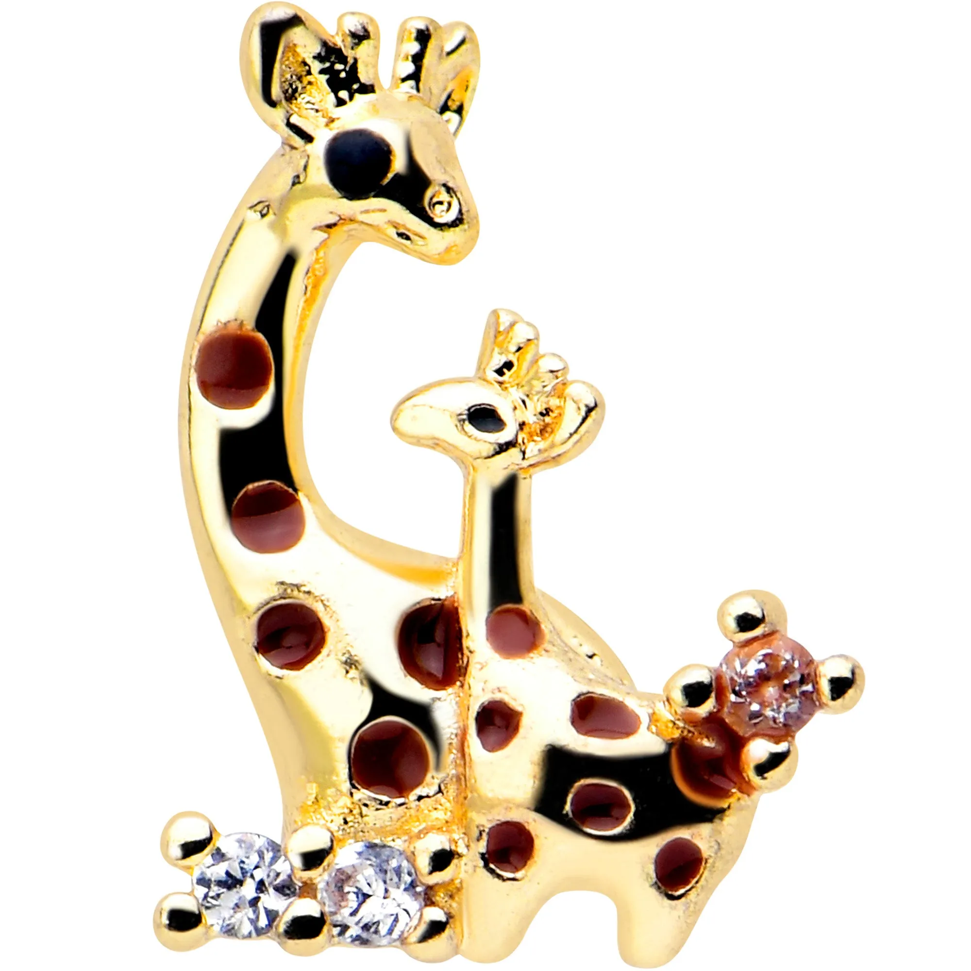 16 Gauge 1/4 Clear CZ Gem Gold Tone Mom Baby Giraffes Cartilage Earring