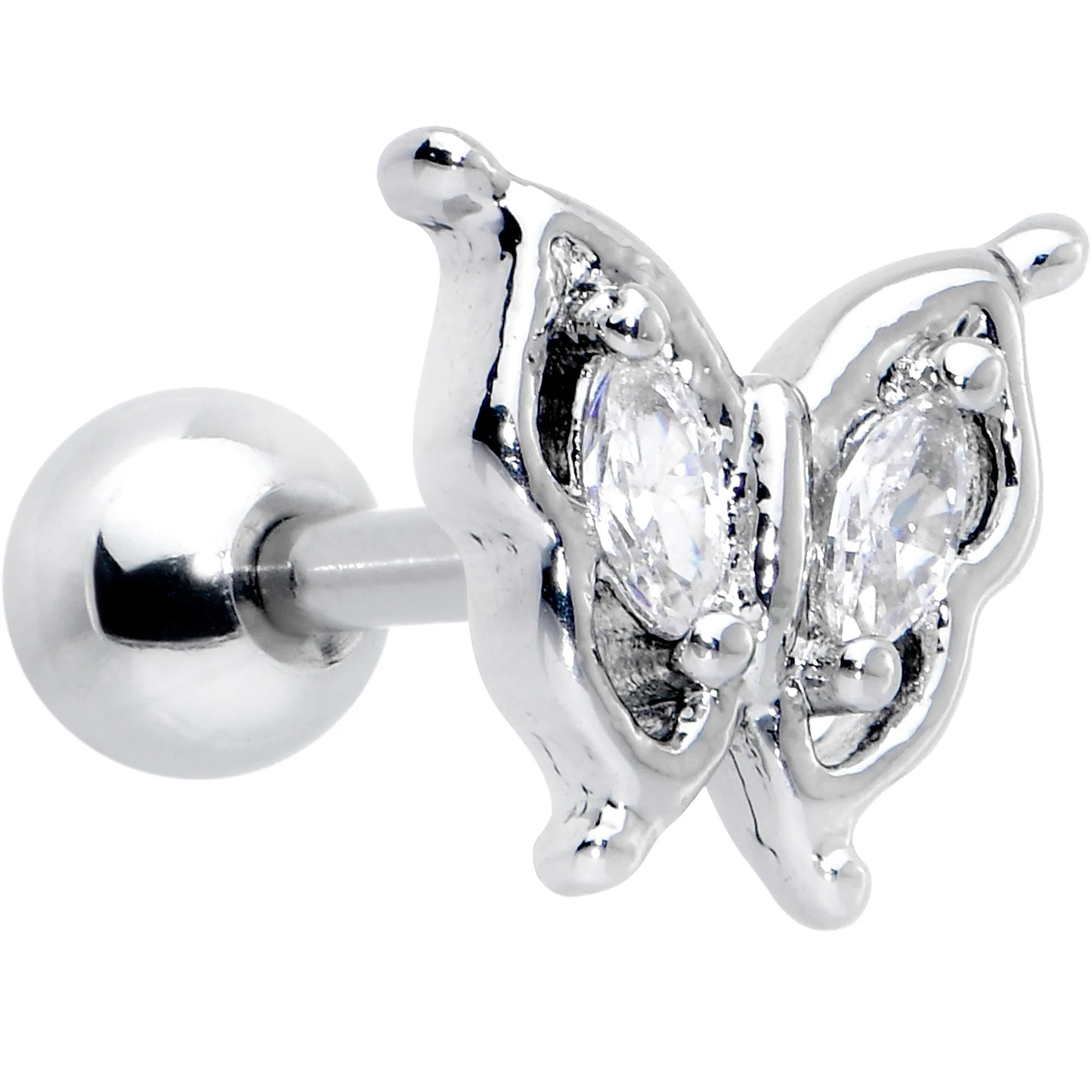 16 Gauge 1/4 Clear Gem Fancy Fab Butterfly Cartilage Tragus Earring