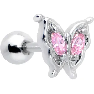 16 Gauge 1/4 Pink Gem Fancy Fab Butterfly Cartilage Tragus Earring