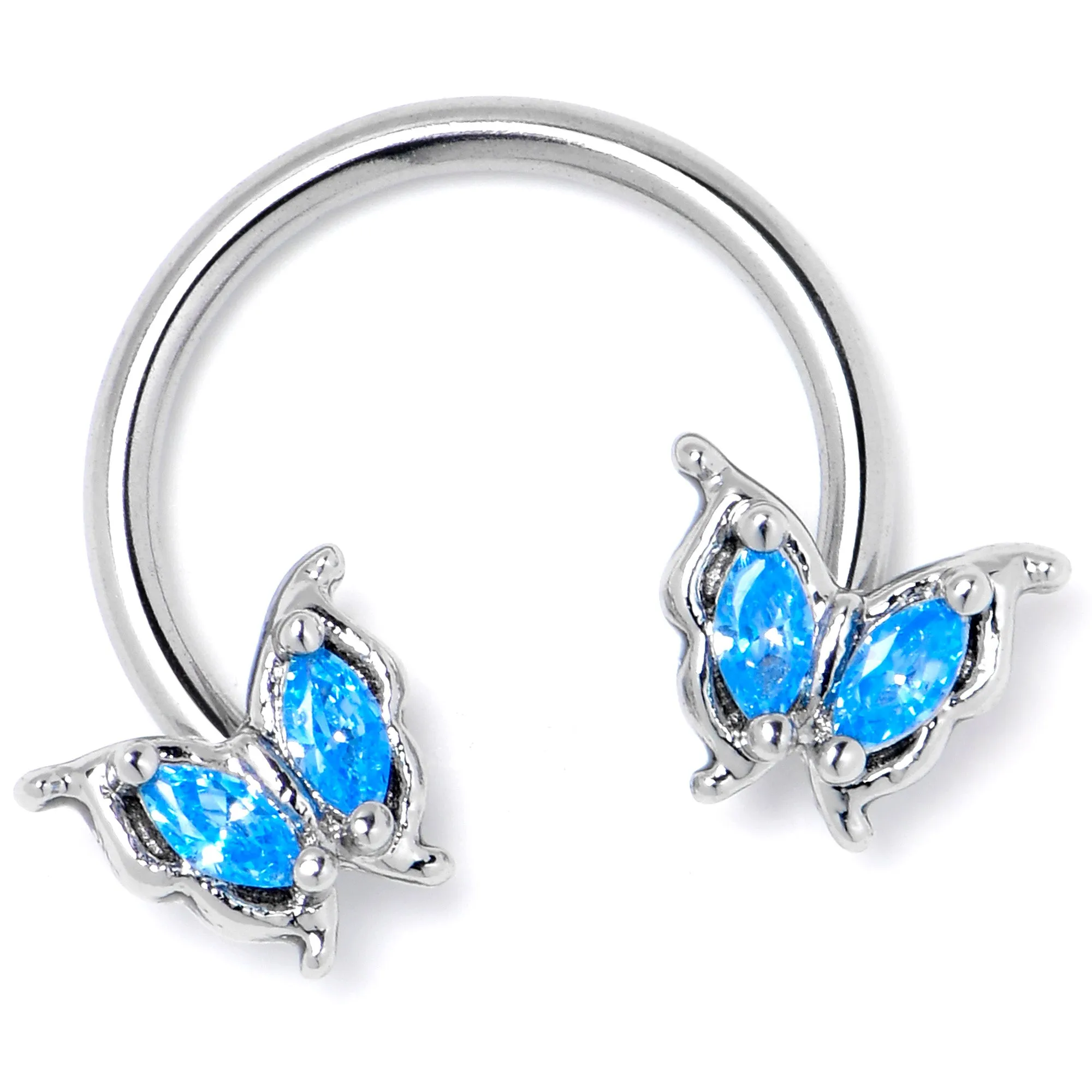 16 Gauge 3/8 Blue Gem Fancy Fab Butterfly Horseshoe Circular Barbell