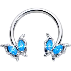 16 Gauge 3/8 Blue Gem Fancy Fab Butterfly Horseshoe Circular Barbell