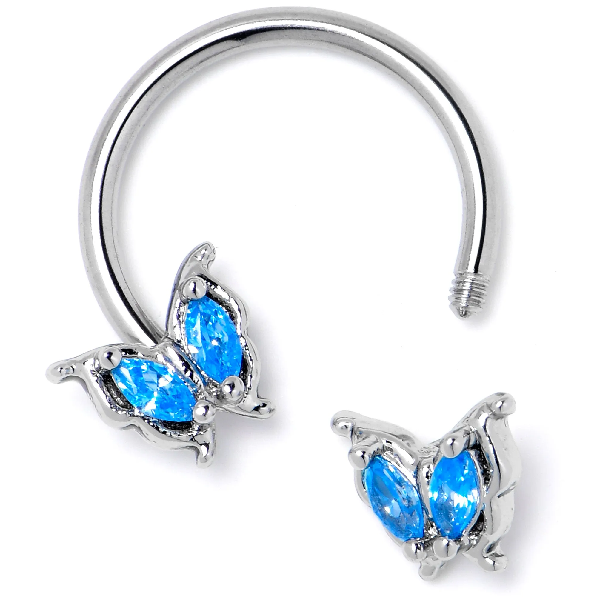 16 Gauge 3/8 Blue Gem Fancy Fab Butterfly Horseshoe Circular Barbell