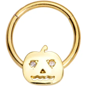 16 Gauge 3/8 Clear CZ Gold Tone Pumpkin Halloween Hinged Segment Ring